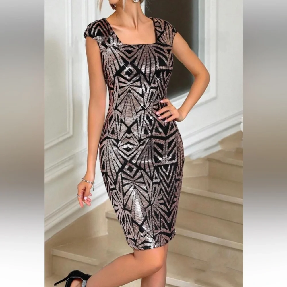 Luxe red sequins bodycon party formal evening dress